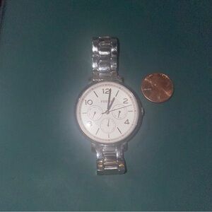 Fossil Silver-Tone Bracelet Watch with White Dial